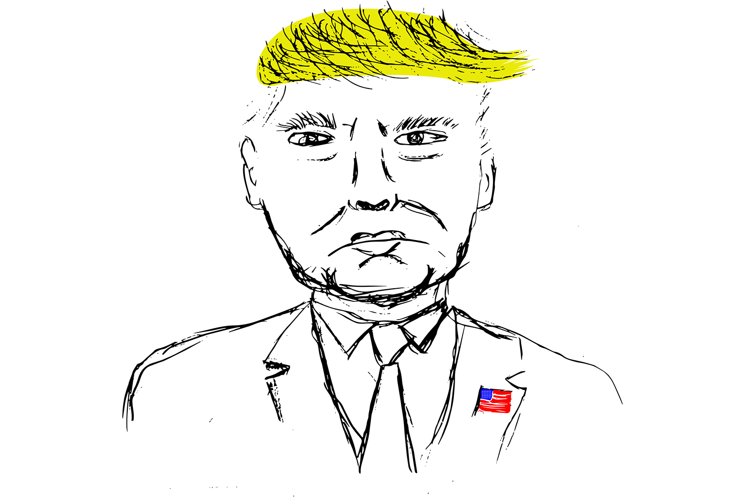 Gezeichnet von Nicola Hasler, es zeigt ein Bild von Donald Trump